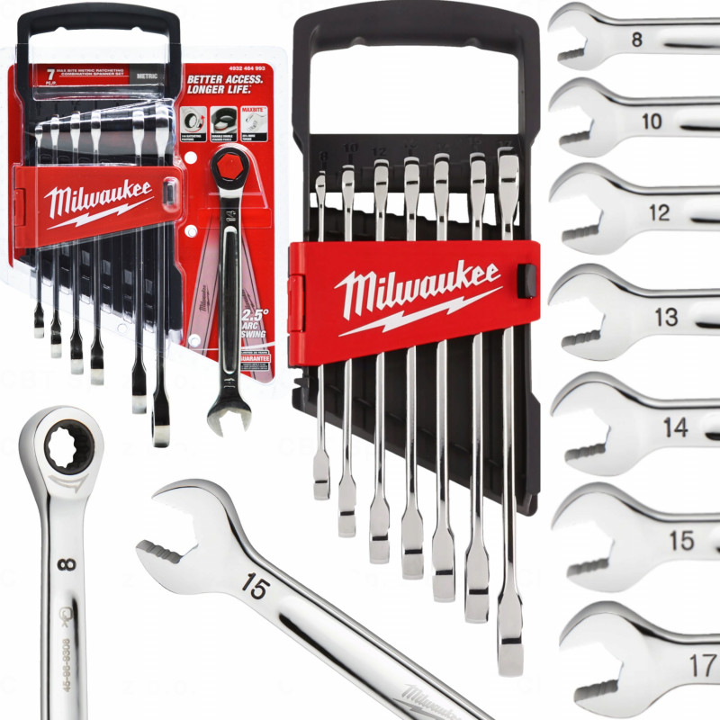 Zestaw kluczy płaskooczkowych MAXBITE z grzechotką 7 szt.  metryczny MILWAUKEE