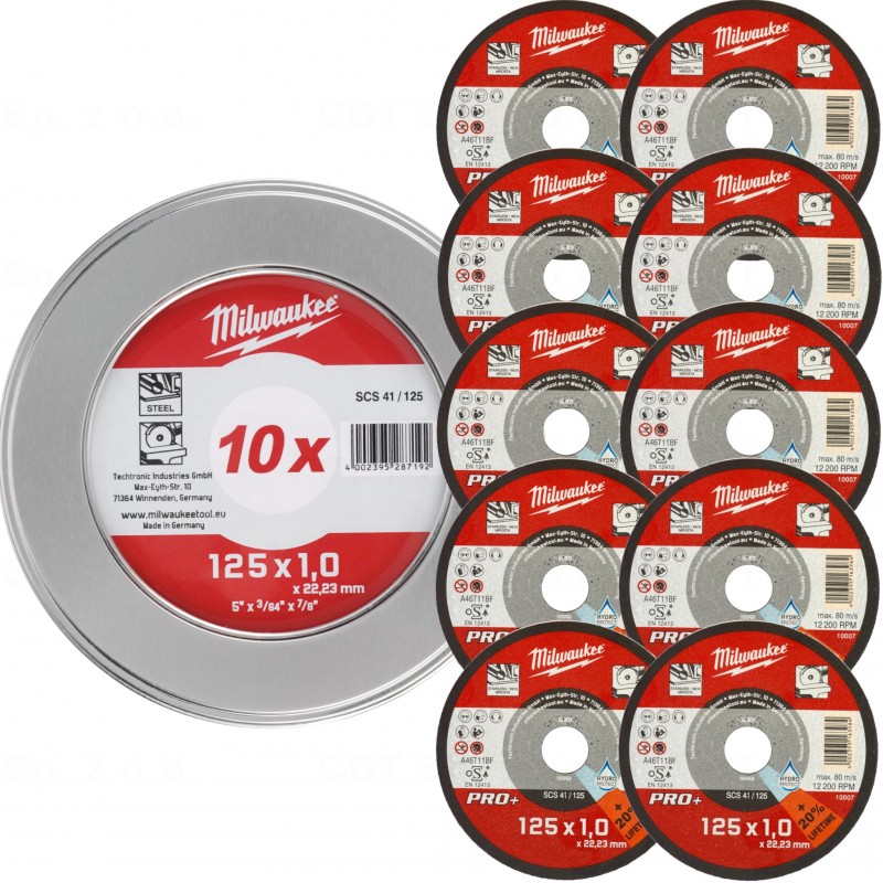 Tarcza do metalu płaska 125X1 PRO+ 10 szt. w metalowym opakowaniu MILWAUKEE
