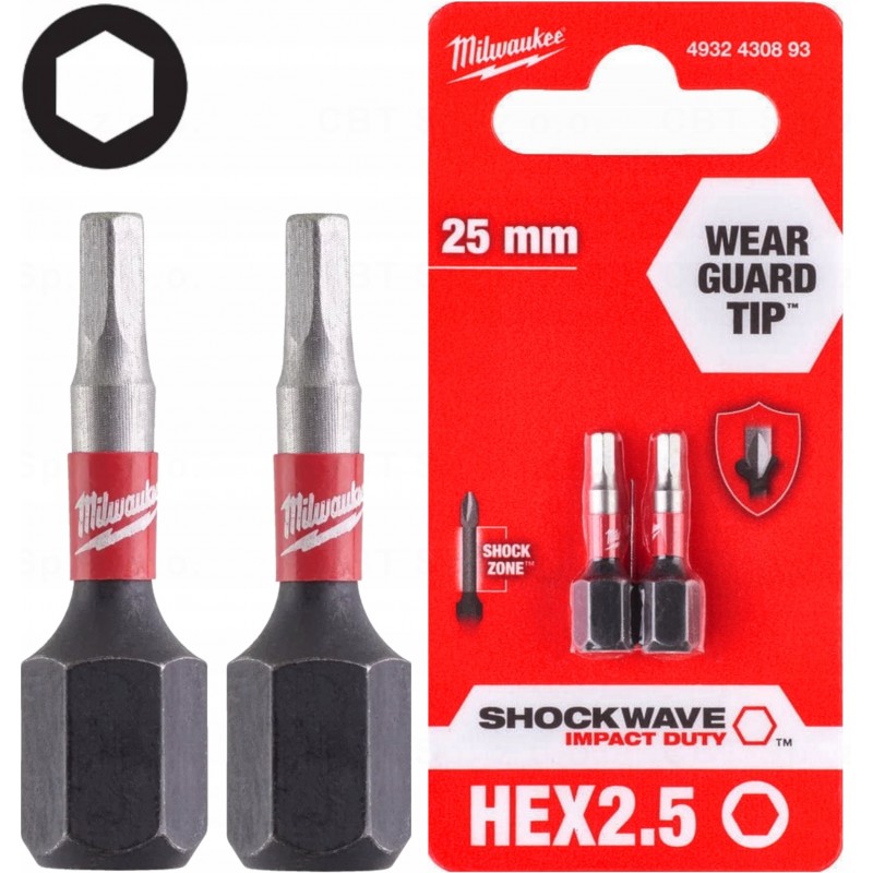 Bit Shockwave Hex2,5 25 mm (2 sztuki) MILWAUKEE