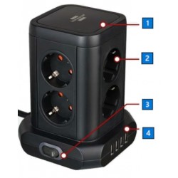 Kostka zasilajaca  8 gniazd i 4x USB czarna 2m Brennenstuhl
