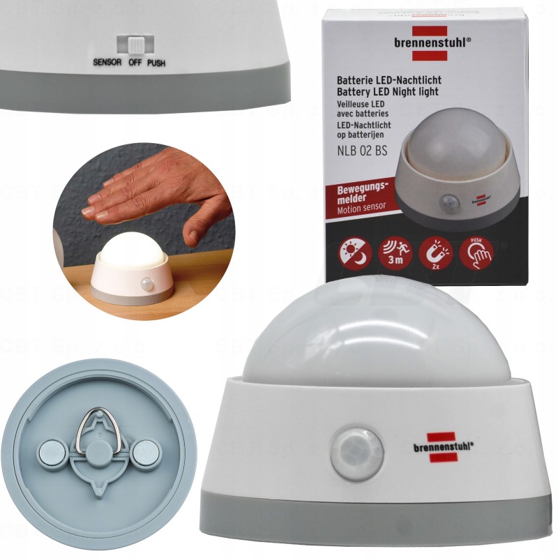 Lampka nocna LED na baterię NLB 02 BS z czujnikiem ruchu i wciskanym przełącznikiem 2 LED 60lm 3x