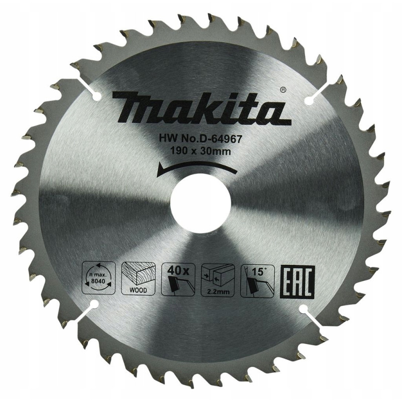 Tarcza tnąca, Standard T.C.T, 190 x 30 mm, 40Z, do drewna