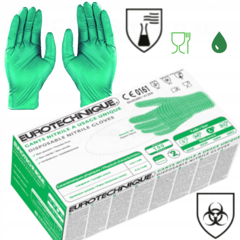 Rękawice nitrylowe zielone 0,12 mm grubości EURO-ONE rozmiar 8 (100szt./opak.) COVERGUARD