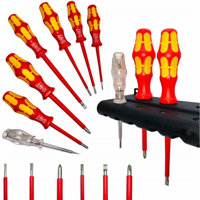 Zestaw wkrętaków Kraftform VDE Seria 100 + próbnik napięcia + wieszak 160 i/7