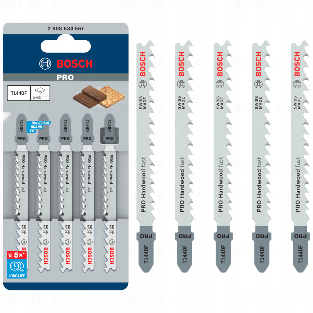 Brzeszczoty do wyrzynarki Bosch Pro Hardwood Fast T144DF (5 sztuk)