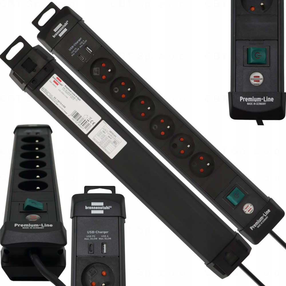 Listwa zasilająca Premium-Line 6 gniazd 1 x USB-C 1 x USB-A Brennenstuhl