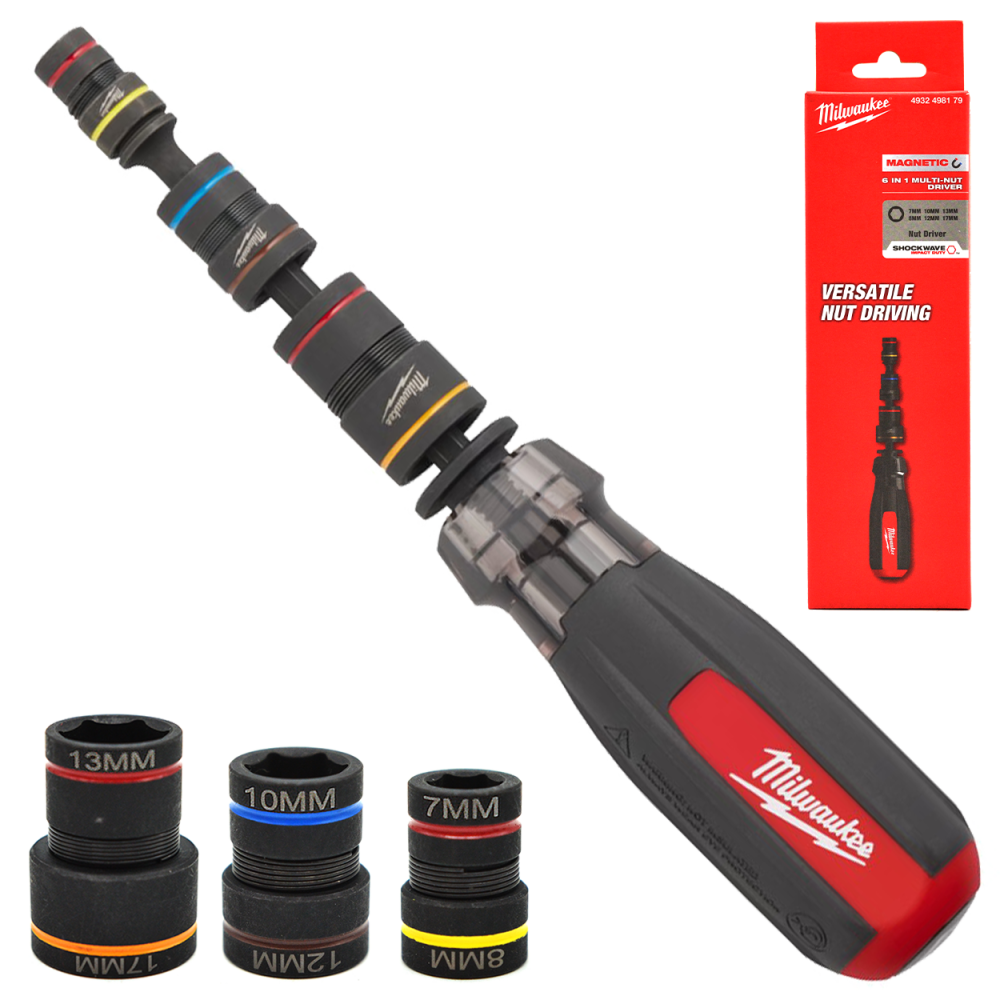 Wkrętak nasadowy udarowy do nakrętek 6 w 1 z wymiennymi nasadkami 7-17 mm Milwaukee