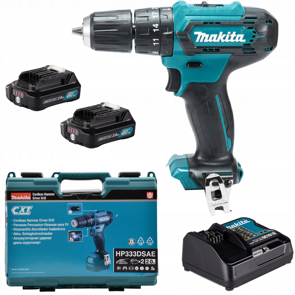 Wiertarko - wkrętarka udarowa 12 V HP333DSAE ładowarka, akumulatory MAKITA