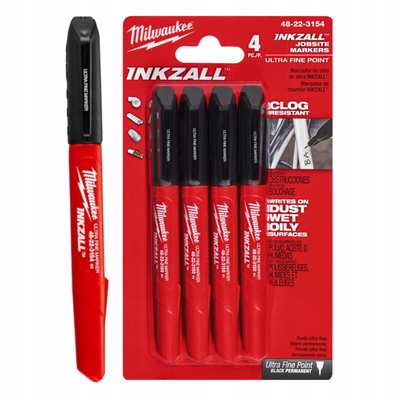 Cienkie markery czarne (4 sztuki) MILWAUKEE