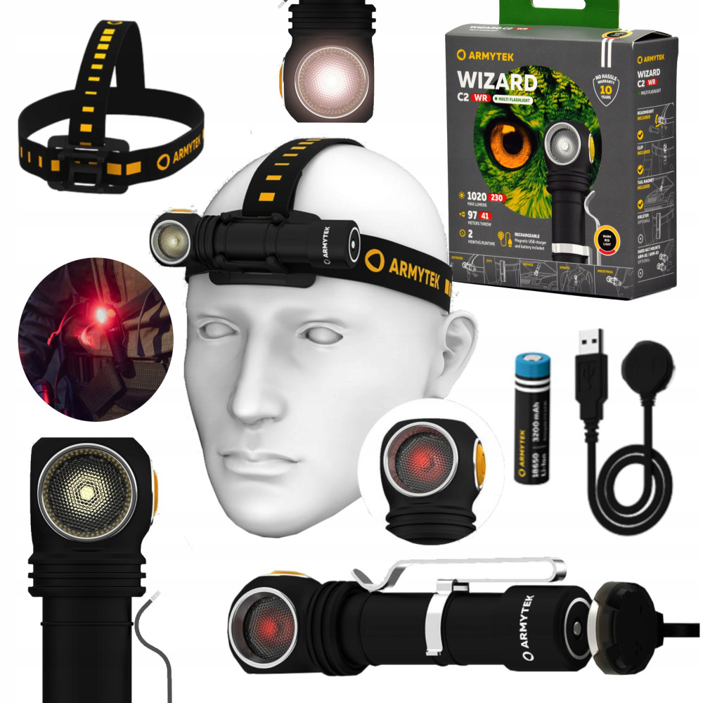 Latarka Wizard C2 WR PCB Magnet USB Czerwony Warm Armytek