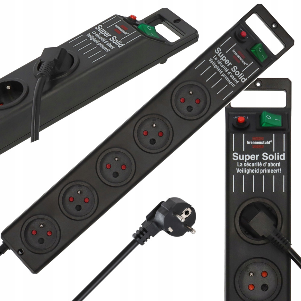 Listwa zasilająca 5 gniazd 2,5 m H05VV-F 3G1,5 czarna Super-Solid BRENNENSTUHL