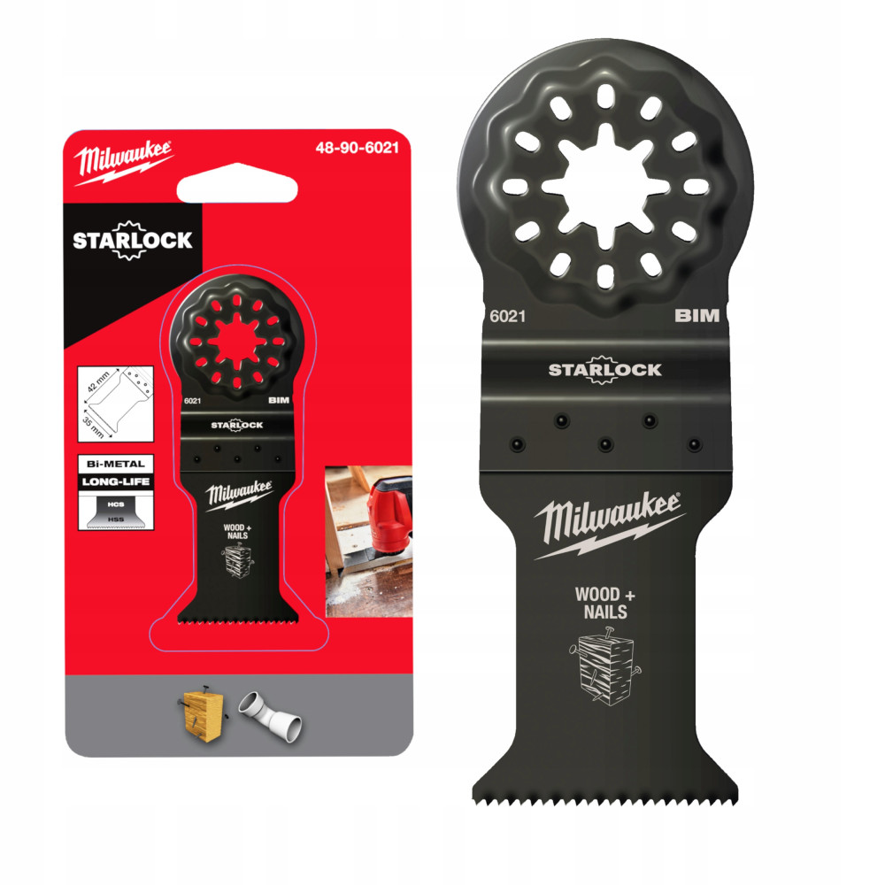 Brzeszczot bimetalowy do Multitoola do cięcia wgłębnego drewna z gwoździami, 35 x 42 mm