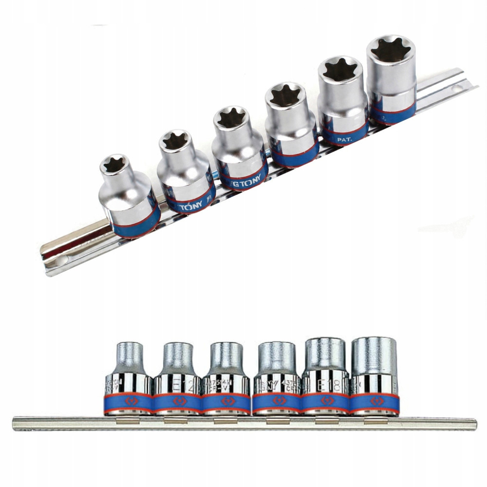 Zestaw nasadek z gniazdem E Torx 1/2" 5 cz. krótkie  E10 - E20 na szynie KING TONY
