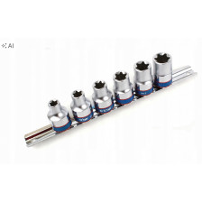 Zestaw nasadek z gniazdem E Torx 1/2" 5 cz. krótkie  E10 - E20 na szynie KING TONY