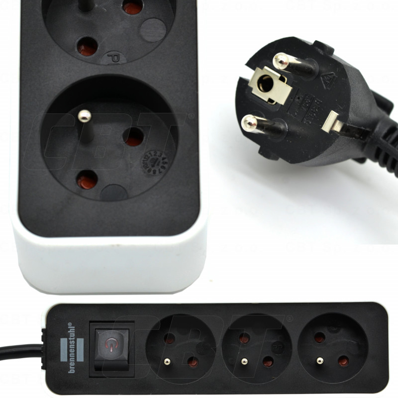 Listwa zasilająca ECOLOR 3 gniazda, białoczarna, 1,5m BRENNENSTUHL