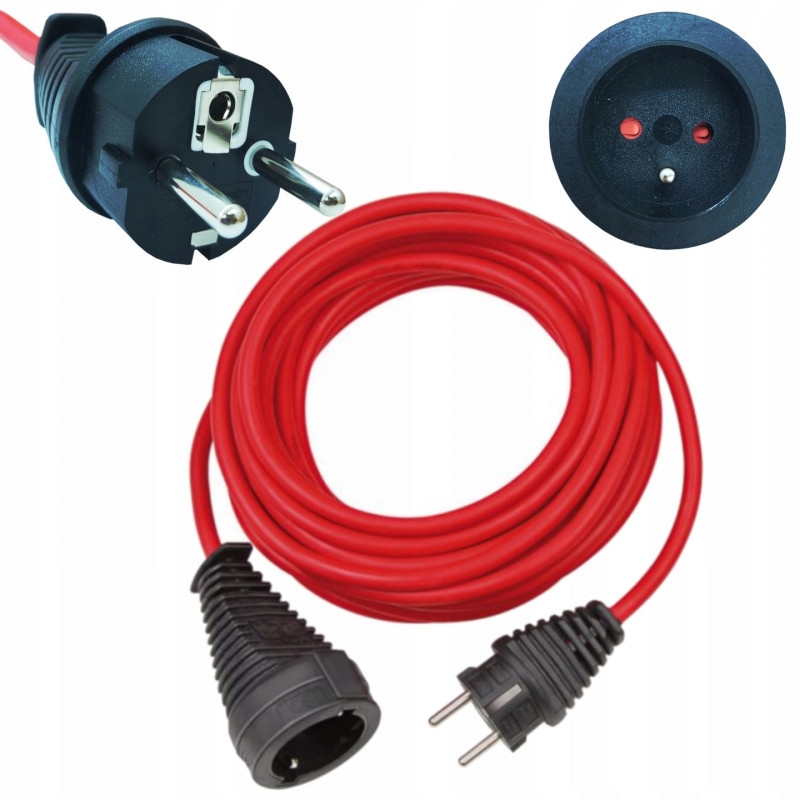 Kabel przedłużający w otulinie z wysokiej jakosci tworzywa sztucznego 5 m Czerwony H05VVF 3G1,5 FR