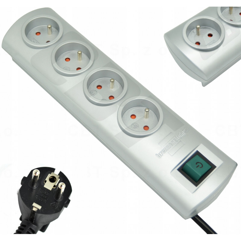 Listwa zasilająca z 4 gniazdami i kablem 1,5 m srebrna BRENNENSTUHL