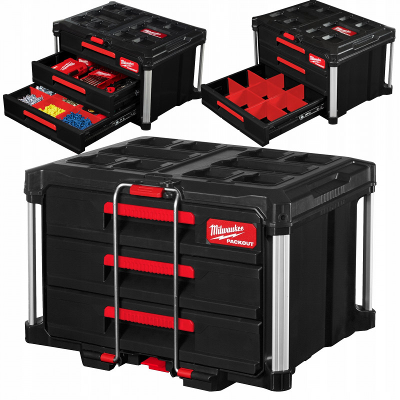 Skrzynia PACKOUT z 3 szufladami MILWAUKEE