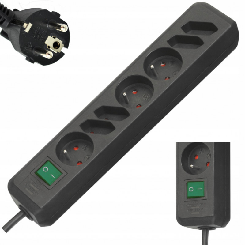 Przedłużacz listwowy "ECOLINE",wyl. dl.1,5m,czarny,3+4 gniazdka,czarny FR BRENNENSTUHL