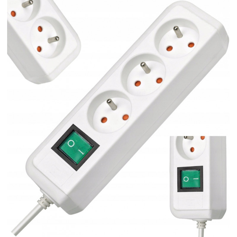 Listwa zasilająca EcoLine z wyłącznikiem 3 gniazda biały 1,5m H05VVF 3G1,5 FR BRENNENSTUHL