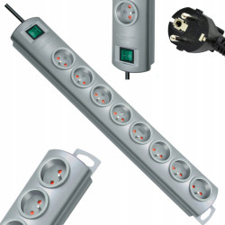 Listwa zasilająca PrimeraLine 8 gniazda srebrny 2m H05VVF 3G1,5 FR/BE BRENNENSTUHL