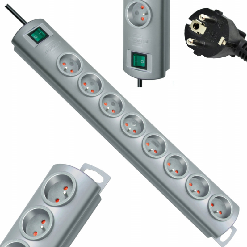 Listwa zasilająca PrimeraLine 8 gniazda srebrny 2m H05VVF 3G1,5 FR/BE BRENNENSTUHL