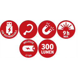 Ręczna lampa akumulatorowa LED HL 300 AD 300lm, z dynama, haczyk, magnes, USB BRENNENSTUHL