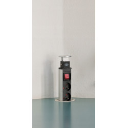 Listwa zasilająca 3gniazda wysuwana z kablem 2 m całkowicie chowany w blacie stołu aluminium czarna 